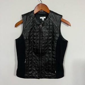 Cache Vest Womens Black Leather Full Zip Quilted Size 4